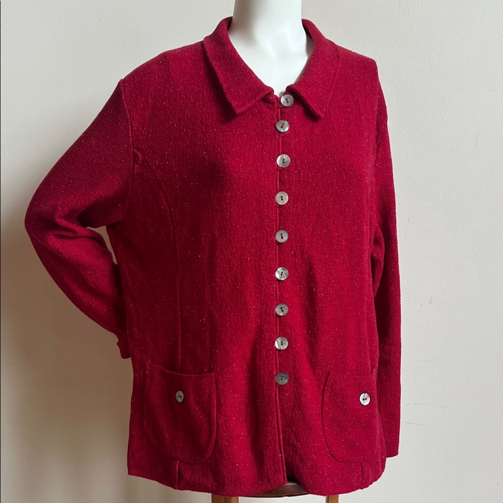 Willow Red Button-Up Jacket with abalone shell buttons.
Vintage
textured